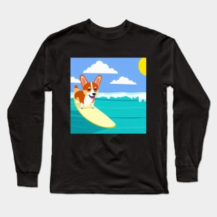 Surfing Corgi Dog Long Sleeve T-Shirt